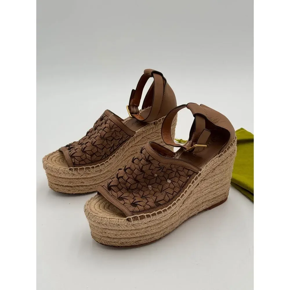 Tory Burch Basketweave Espadrille Wedge Sandals Shoes size 5